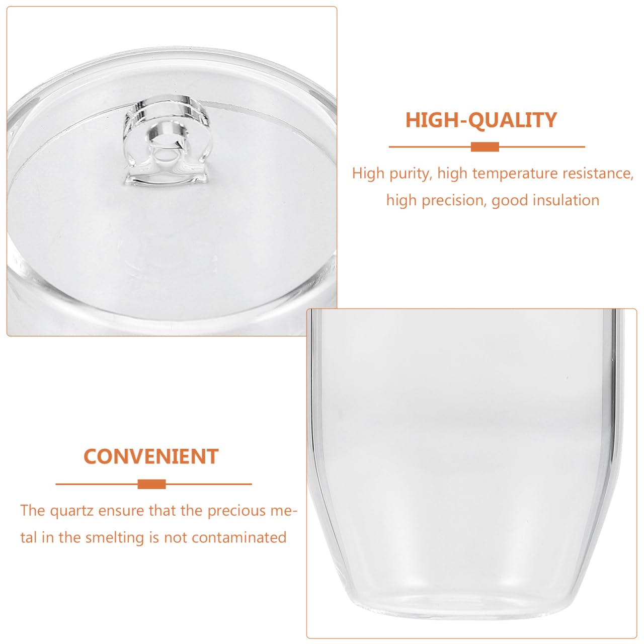 Creuset en Quartz Pur avec Couvercle, Résistant À Haute Température pour Fusion De Métaux Précieux Et Expériences Scientifiques, Taille Compacte 8 X 5 X 5 Cm