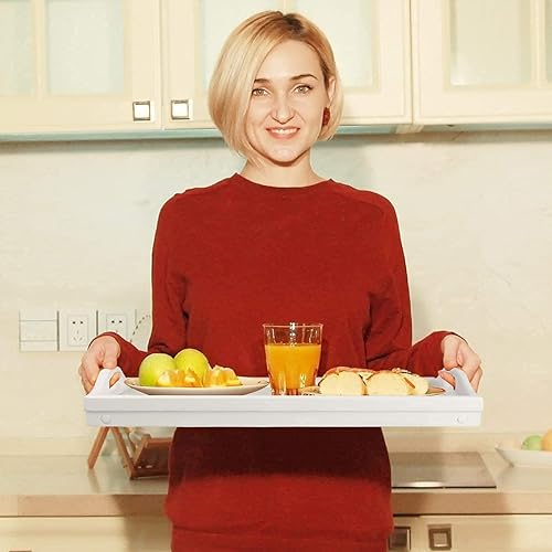 Miniatura 5 de Bandeja de cama con patas plegables de madera para servir desayuno en cama o bandeja para platos, mesa de TV, bandeja para computadora portátil,