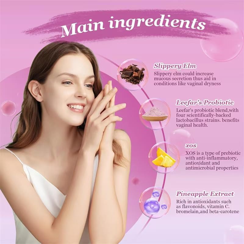 Gomitas de probióticos vaginales femeninas, para gomitas de pH de equilibrio femenino para un olor saludable, mejoran el sistema inmunológico, apoyan la salud vaginal, con olmo resbaladizo