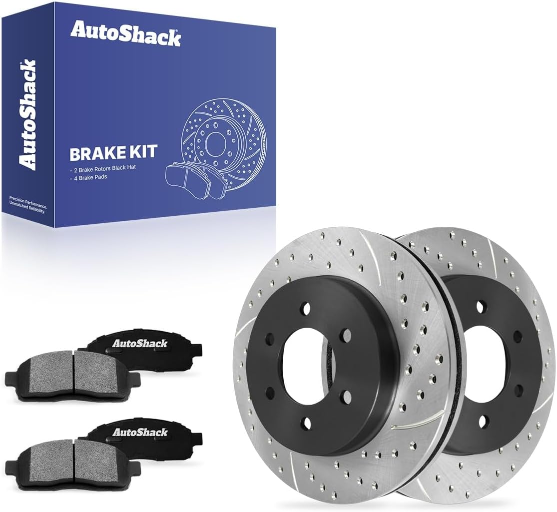 AutoShack Front Vented Drilled & Slotted E-Coated Brake Rotors + Ceramic Pads 6-PC Brake Kit Replacement for 2004-2008 Ford F-150 2006-2008 Lincoln Mark LT ShadowGuard 12.99" (330 mm)