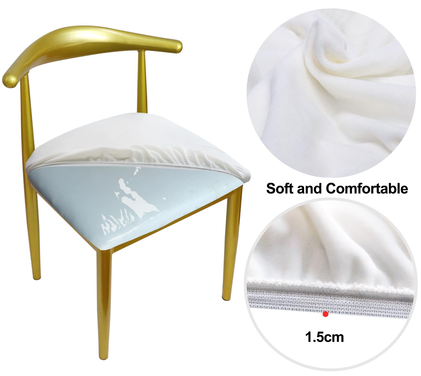 Coprisedia Rotondo Elasticizzati Coprisgabello Velluto Copriseduta Sgabello 36-50cm Coprisgabello Elastico,Tessuto di Lusso, Elastico Antirughe Lavabile e Antipolvere (4, Bianco)
