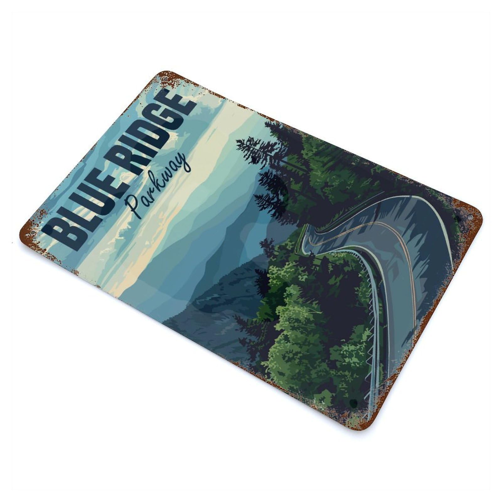 Blue Ridge Parkway Rust Effect Tin Sign 11.8"x7.9", Ideal for Shed, Workshop And Garage Wall Decor