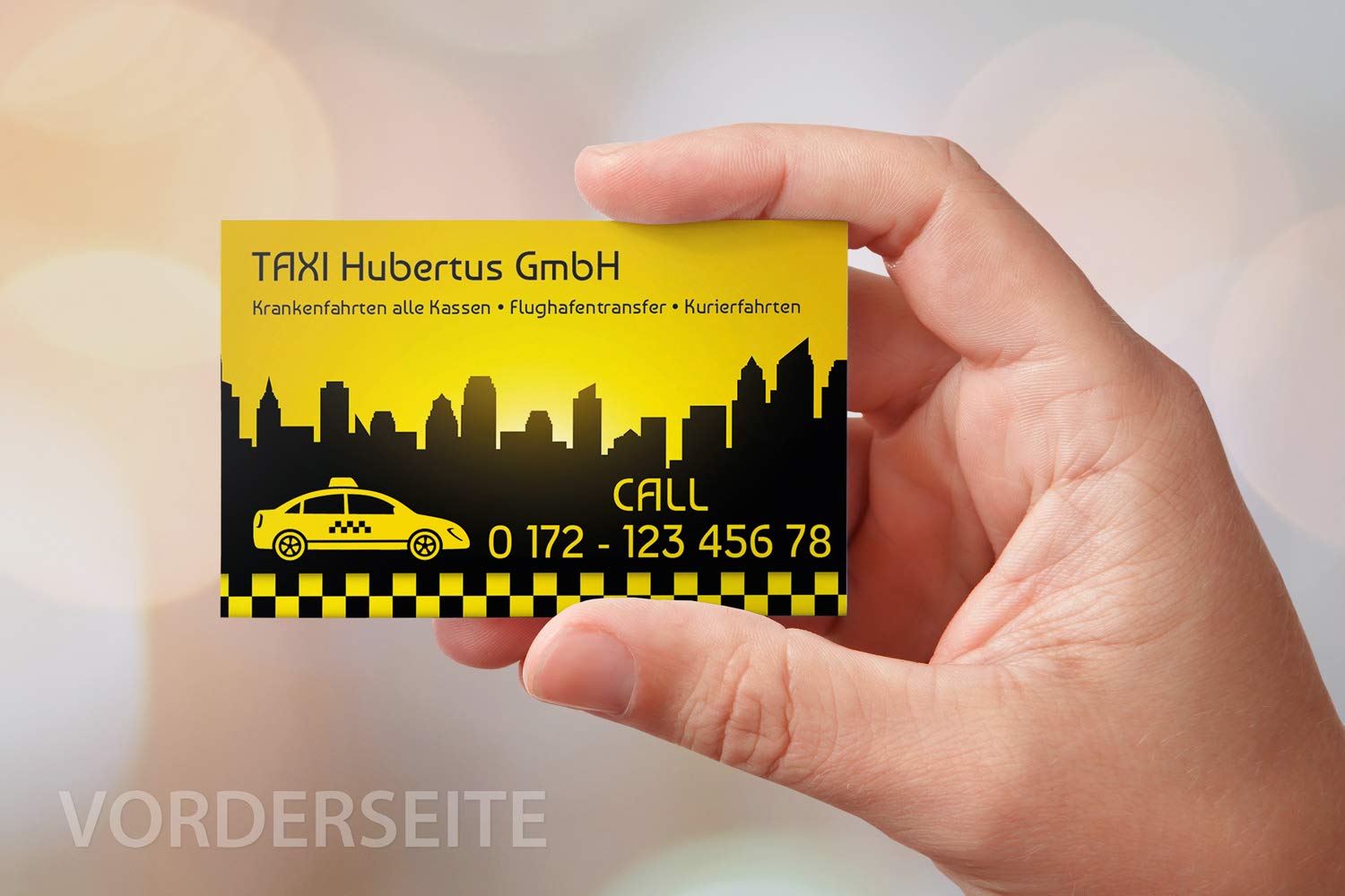 1000 Visitenkarten für Taxi Kurier Taxiruf - 400g Bilderdruck matt