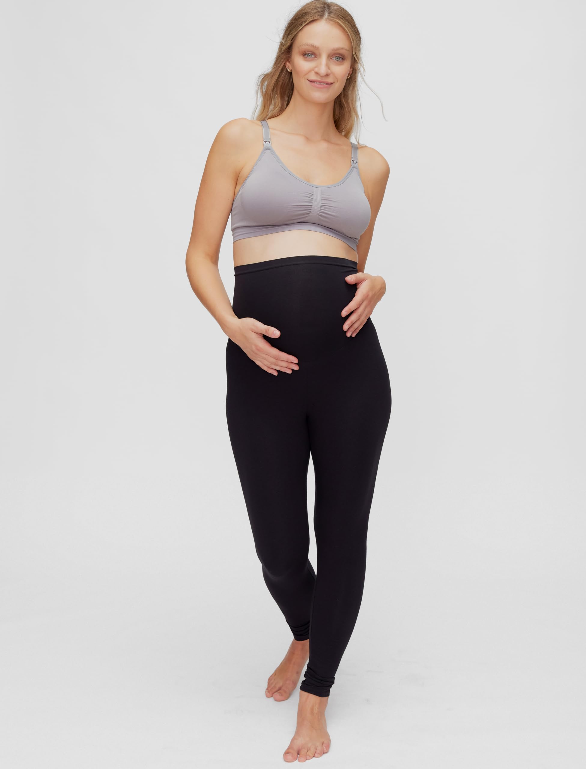 Motherhood Maternity Damen Workout Over The Belly Schwangerschaft und Postpartum Leggings mit Taschen Soft Active Stretchy Pants
