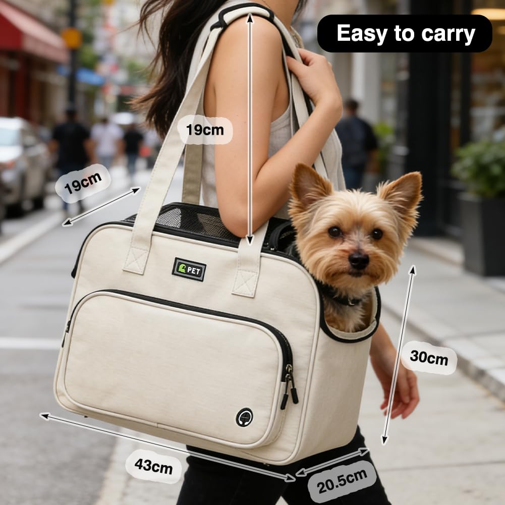 Bolsa para perros pequeños y gatos, bolsa para perros, portátil, ligera, transpirable, de tela Oxford, adecuada para transportar perros pequeños y gatos en excursiones (color crema)