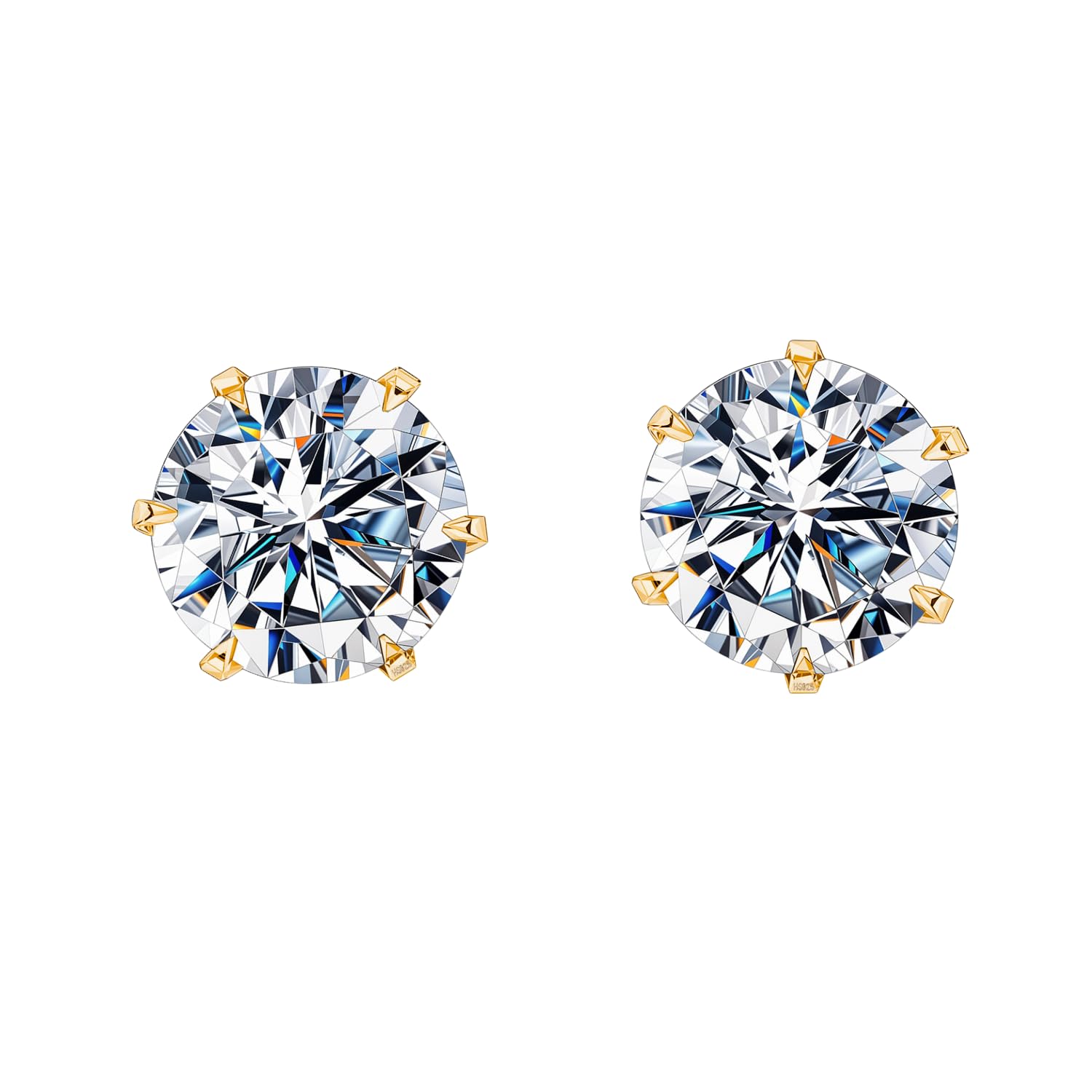 HIGHSPARK 925 Silver Solitaire Stud Earrings in Gold Finish | 92.5 Sterling Silver & Round Brilliant Cubic Zirconia Tops for Men Women Boys & Girls