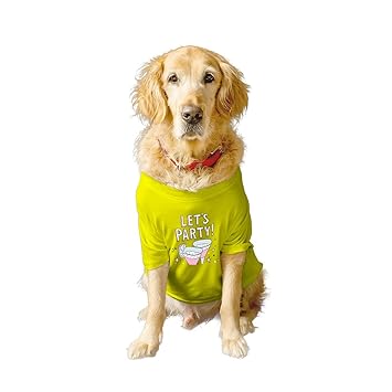 Ruse Basic Crew Neck Let's Party Printed Half Sleeves/Apparel/Clothes/T-Shirt Gift for Dogs.Colour-Yellow/X-Small (New Born Puppy)