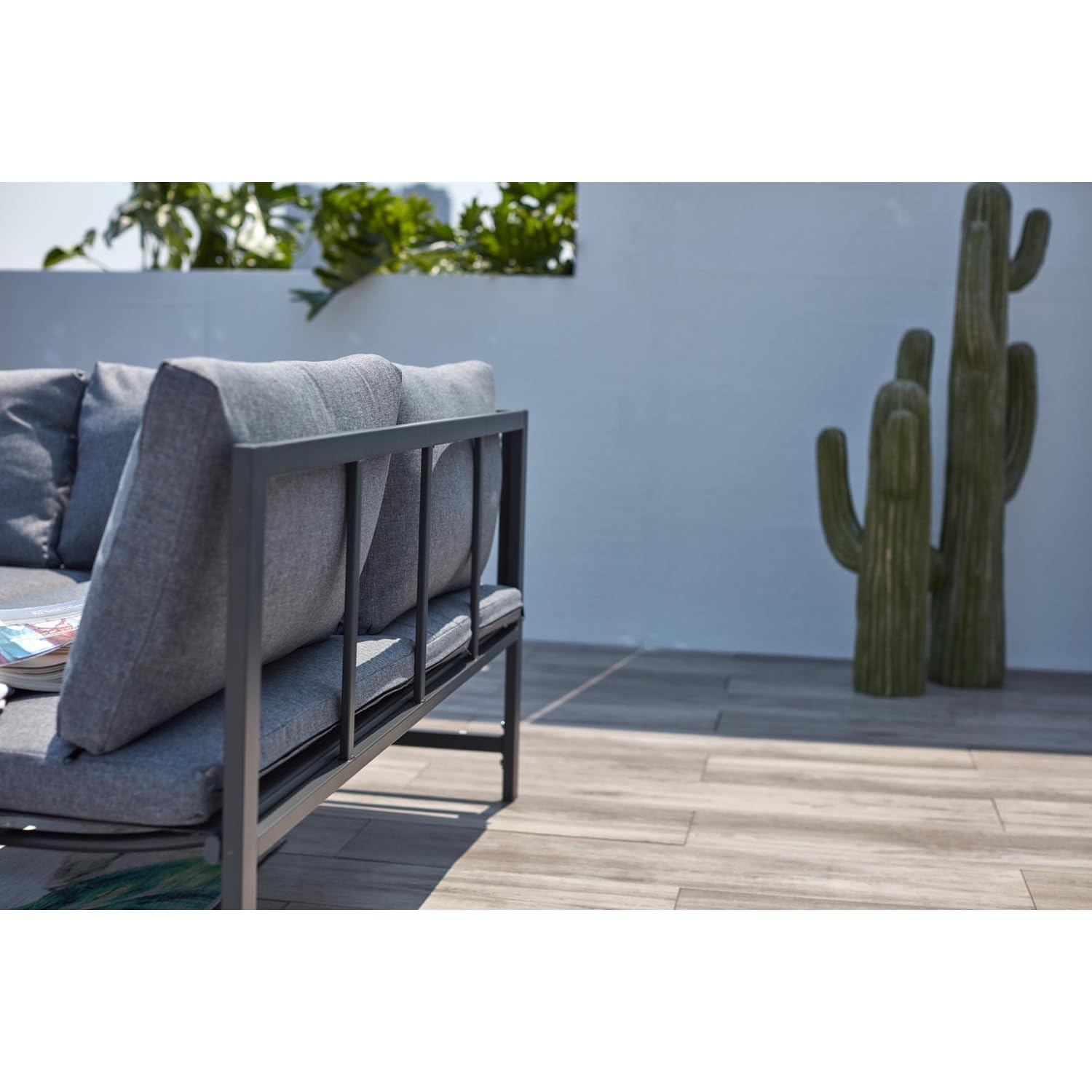 CONCEPT USINE Salon de Jardin Bas Gris Foncé 4 Places Canapé Inclinable
