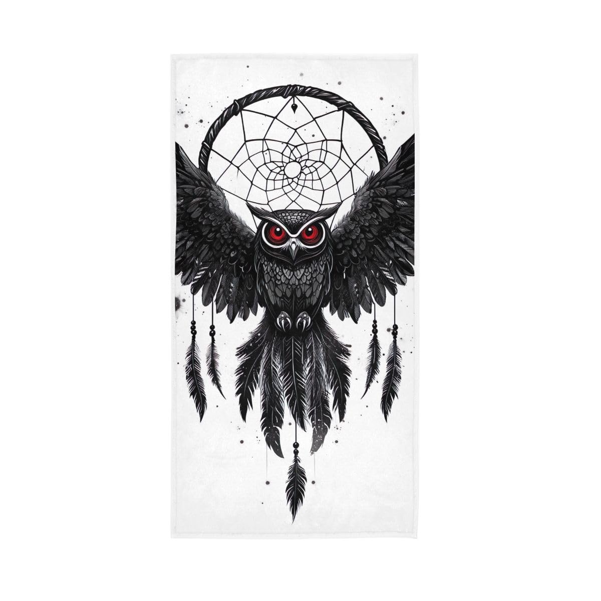 LSRCPD Black Owl with Spread Wings Hand Towels Cotton Absorbent Soft Decorative Towel for Bathroom 15 x 30 Inch