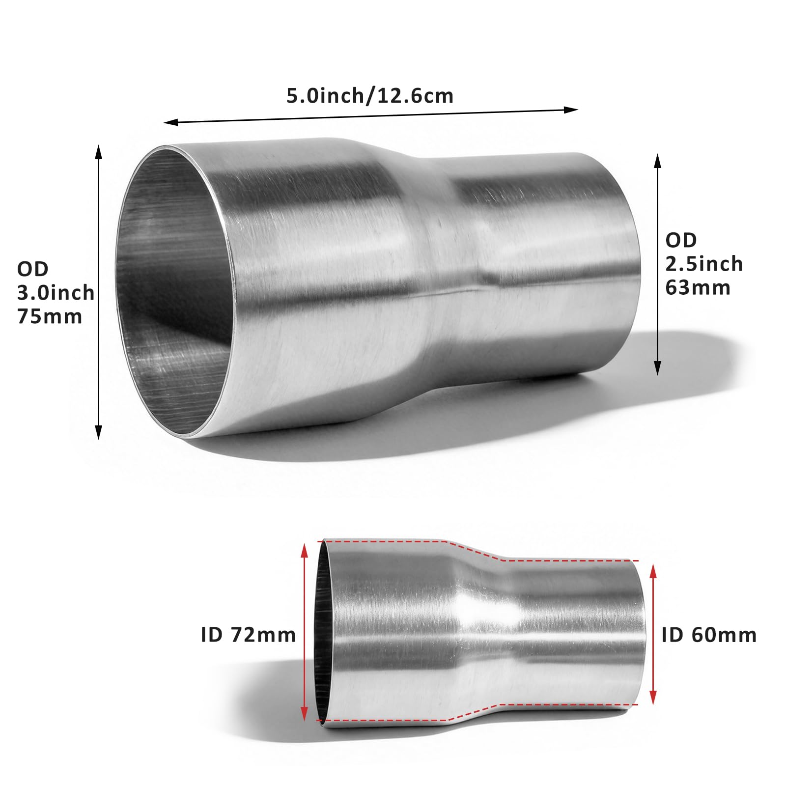 Catekro Adaptateur de Tuyau d'Échappement, Universel Acier Inoxydable Rallonge de Pot d'Échappement Manchon de Réparation Résistant à la Chaleur pour Auto (Ø63mm-76mm/2,5”-3,0”)