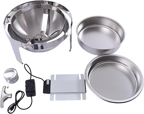 Miniatura 6 de Juego de bufé redondo de acero inoxidable de 6 litros, temperatura ajustable de 131.0 °F-185.0 °F, calentador de alimentos con 2 sartenes, soporte