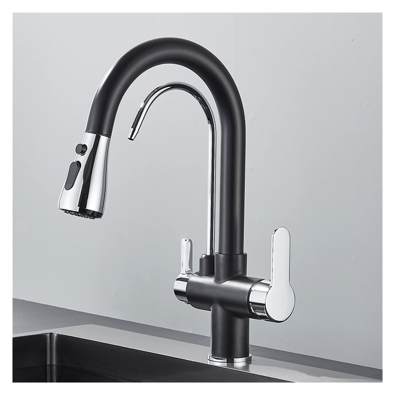 ZQFHSX Matte Black 360° Rotating Filtered Crane Kitchen Faucet PullOut Spray 3Way Sink Mixer Tap for Stylish Durable & Functional Water Filter Solution