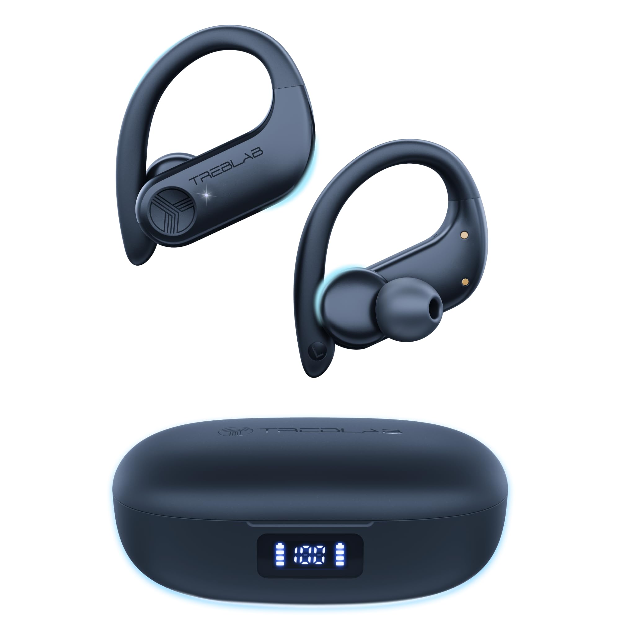 TREBLAB X3 Pro - Sports Wireless Ear Buds Bluetooth - Comfortable Workout Headphones with Secure Ear Hooks, 9H Long Battery Life, IPX5 Sweatproof Earphones, Noise Isolation Over Ear Earbuds