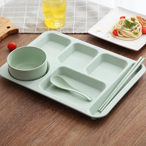 ランチプレート 深め すくいやすい 仕切り皿 分割プレート小麦プレート 部分プラッタ分割ディナー美濃焼 プレートバランスのとれた食事プレート大人のための子供 食洗機対応 (グリーン)