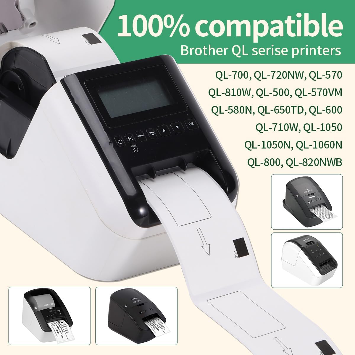 DK-1202 Labels Compatible Brother Die-Cut Shipping Label 62mm x 100mm(2-3/7 x 4 Inches) with One Refillable Cartridge for Brother QL 700 720NW 570 500 Printer and More (300 Labels Per Roll, 8 Rolls)