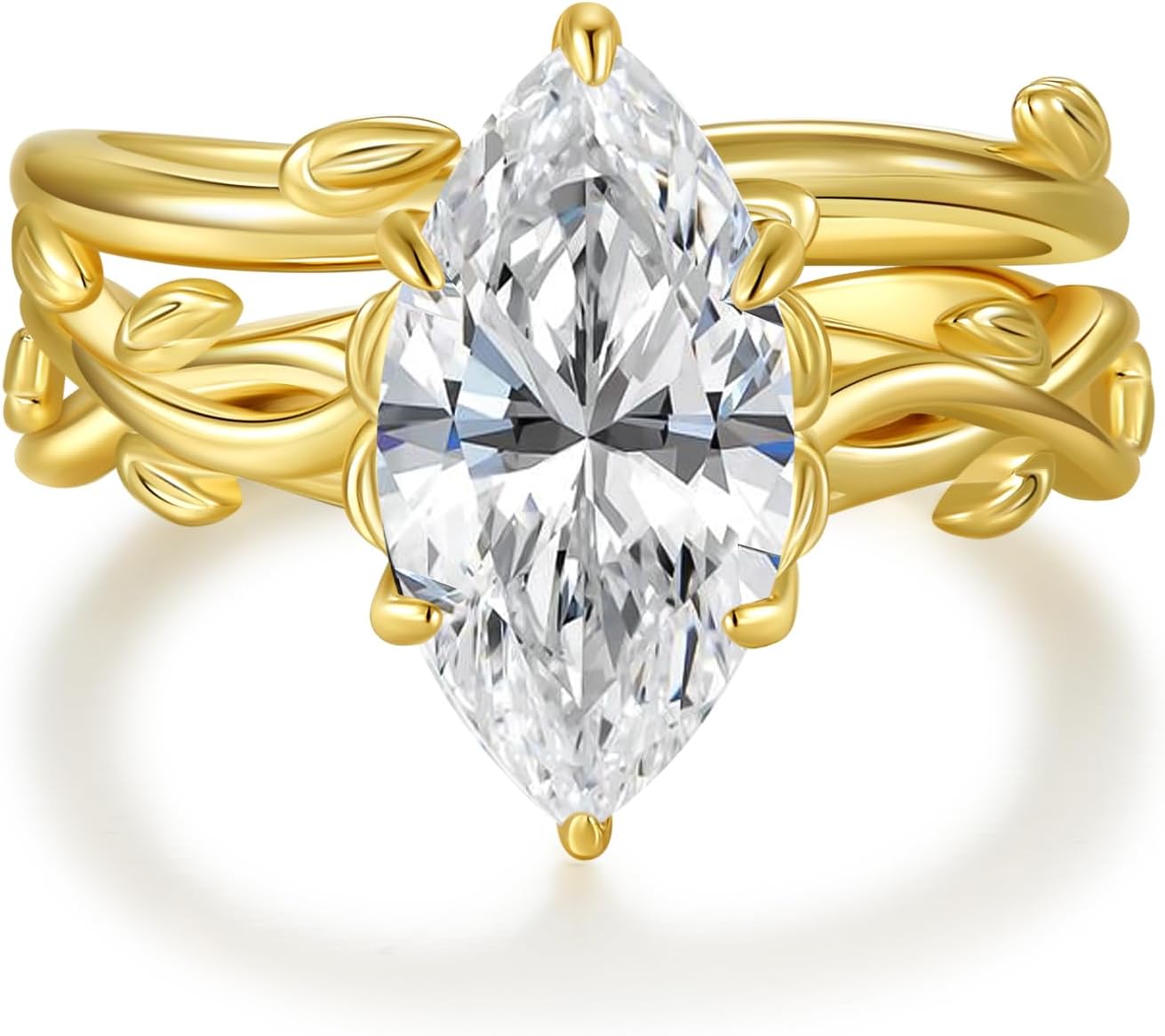 4CT Moissanite Marquise Engagement Ring Set for Women, Vintage Vine D Color VVSI 14K Gold Plated Promise Wedding Band, Bridal Festival Gift with Certificates