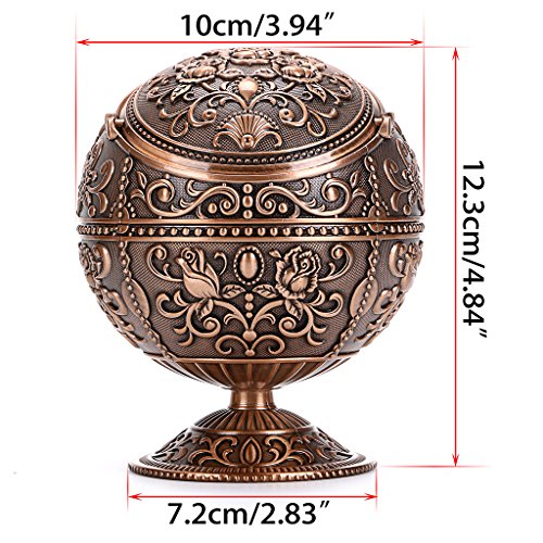 BSTKY Windbestendige vintage asbak met deksel – klassiek burgenpatroon, tafelasbak, voor binnen en buiten, retro, voor thuis, kantoor, als decoratie roodbrons - Image 7