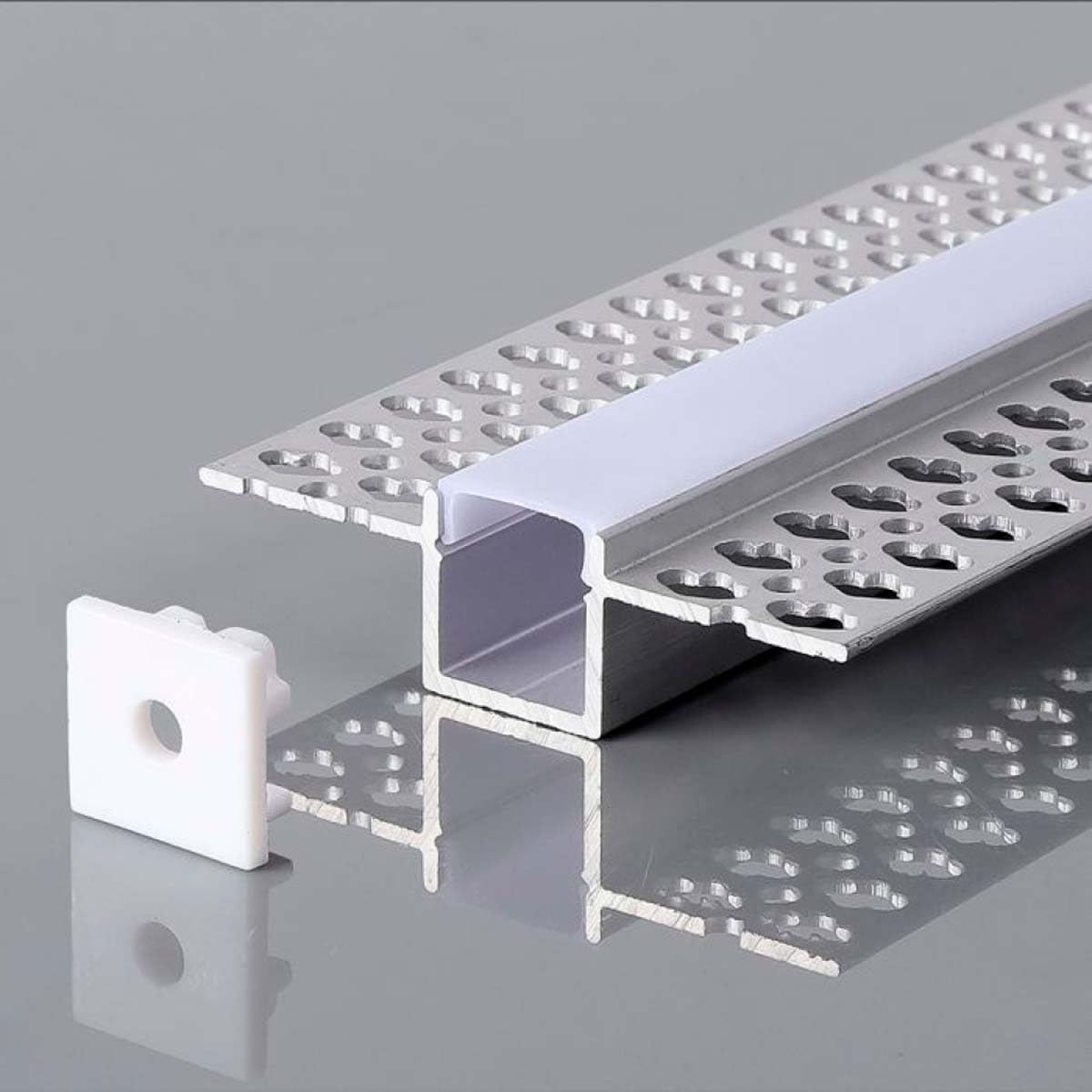 A2ZWORLD 8 Metri di Profilato Alluminio Per Striscia Led, Completo Di Copertura Tappi e Gancio, 4 Kit da 2 Metri Incasso Cartongesso con Alette a Scomparsa Interno 12mm (55X15mm)