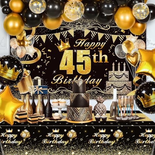 Image of 4 Pcs Black and Gold Party Tablecloths - Gold Black Birthday Decorations Tablecloth Rectangular Table Covers Birthday Table Decorations for Boy Girl, 51 x 86.6 Inch