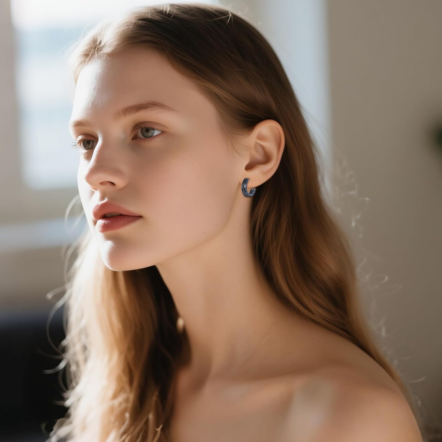 Norse Viking Earrings for Men Women 15mm - S925 Sterling Silver Black Celtic Knot Hoop Earring with Blue Stone Viking Jewelry Gifts - Image 3