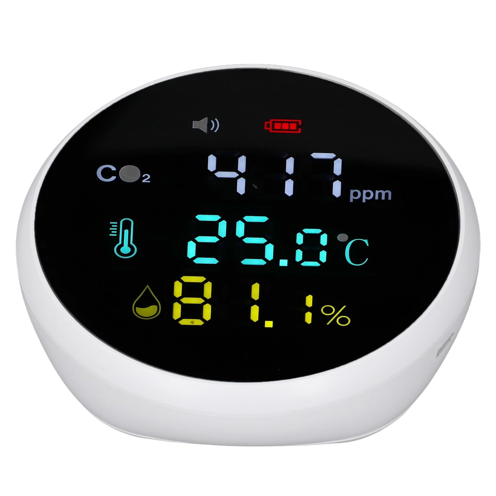 SEAFRONT Monitor Portátil de CO2, Monitor de Calidad del Aire Interior ABS con Sensor de Temperatura y Humedad, 400 a 5000 Ppm, Alerta de Voz, Pantalla Clara, para Uso en el Hogar, Oficina, Aula,