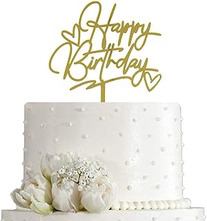 Happy Birthday Cake Topper - Birthday Party Decorations, Mirror Gold Acrylic