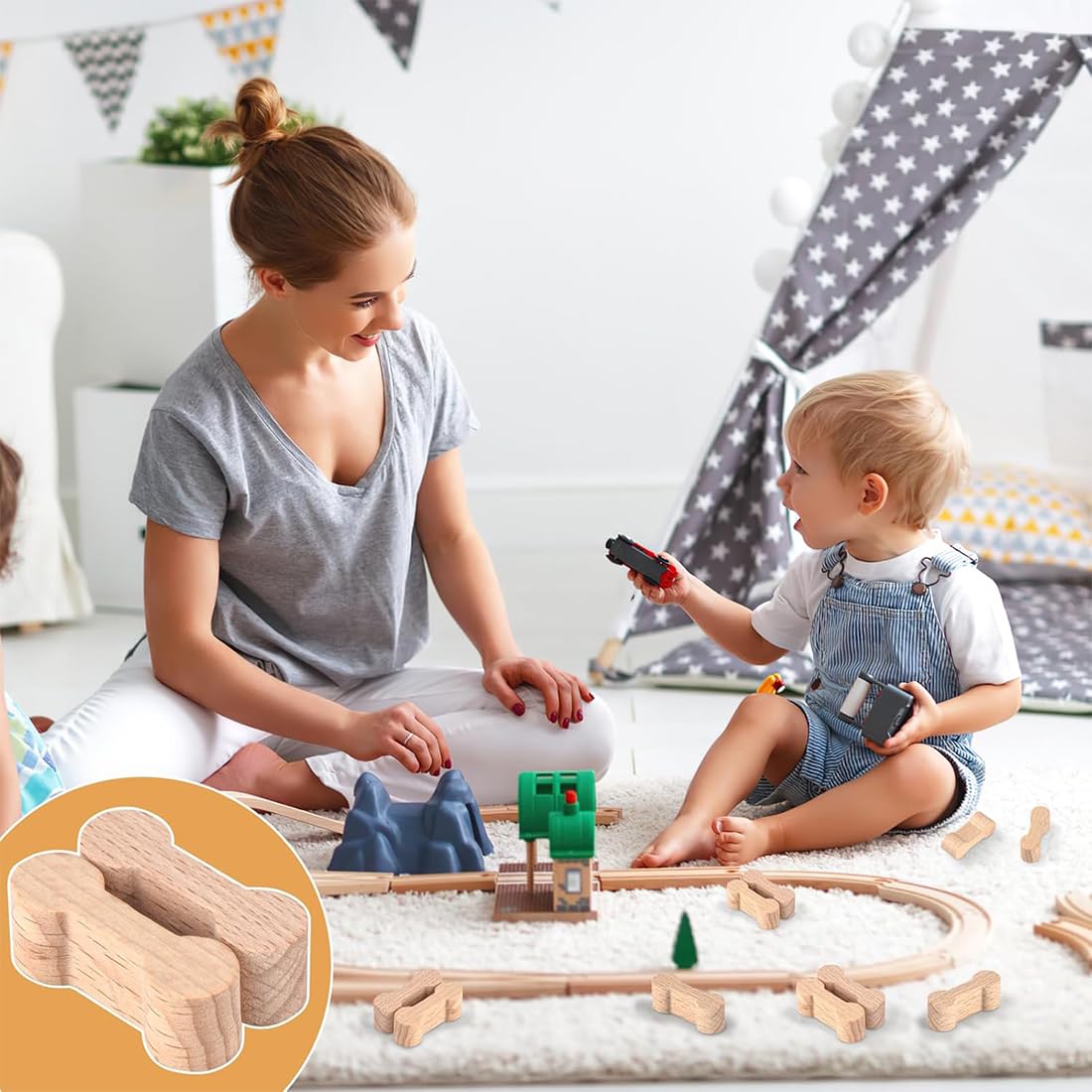 20 connettori per binari, fissaggio binari, accessori per binari in legno, accessori per binari allentati, adatti per bambini dai 3 anni in su