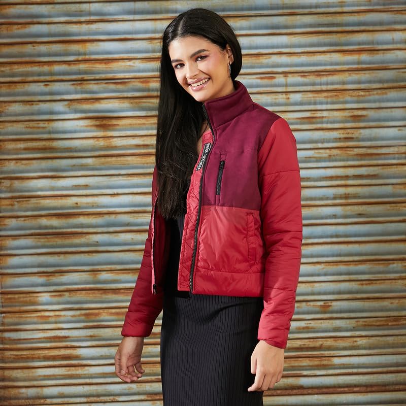 Image of PINACOLADA Women's Fleece-Lined Biker Jacket for Casual Wear | Spread Collar | Long Sleeve | Zipper Closure | Jacket Crafted with Comfort Fit for Everyday Wear