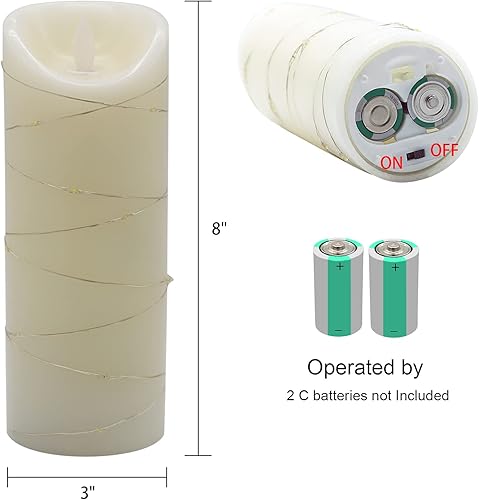 Miniatura 8 de DRomance Juego de 3 velas parpadeantes sin llama con temporizador remoto, funciona con pilas, velas LED de cera real, mecha 3D, luz amarilla,