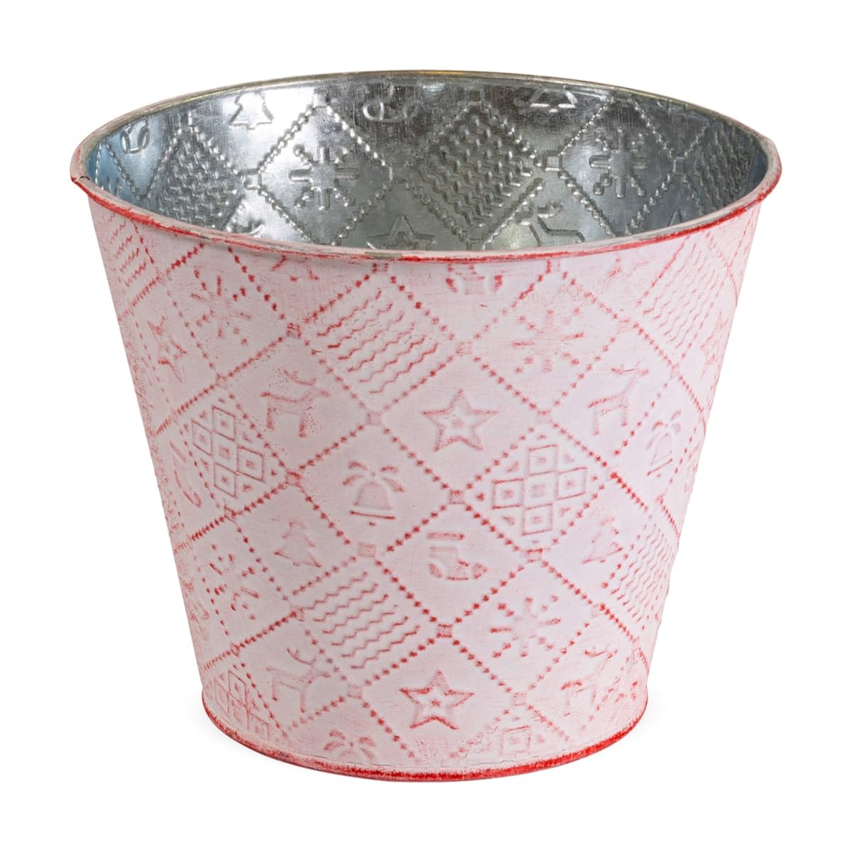 matches21 HOME & HOBBY Round Plant Pot, Metal, Red, 10 cm, Indoor/Outdoor, Whitewashed, Plant Pot