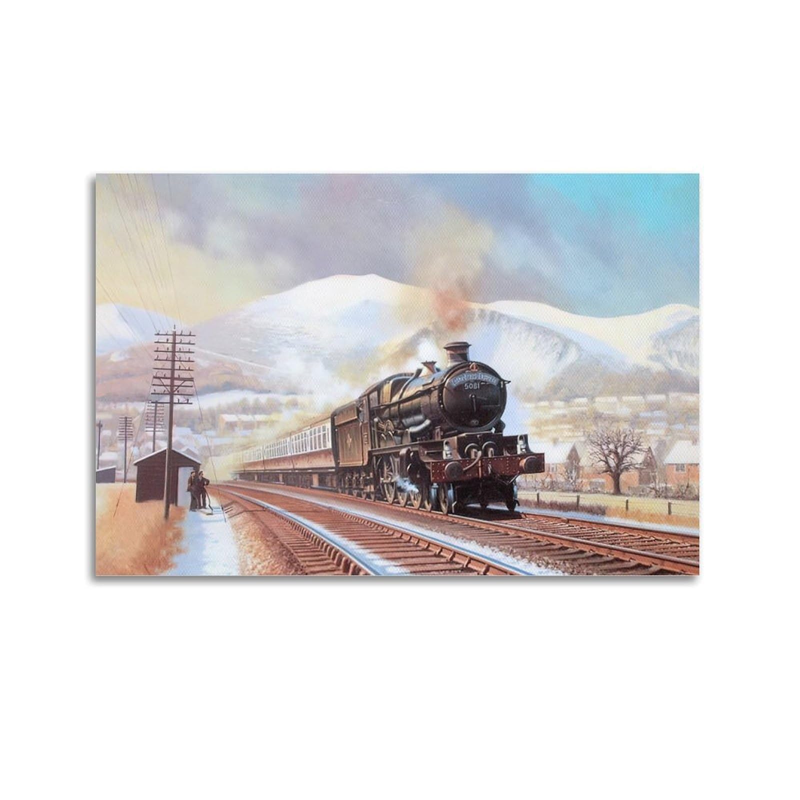 ZSZWHJ Vintage Transport Art Poster Steam Train Under Snowy Mountains Poster Decorative Painting Canvas Wall Posters And Art Picture Print Modern Family Bedroom Decor Posters 20x30inch(50x75cm)