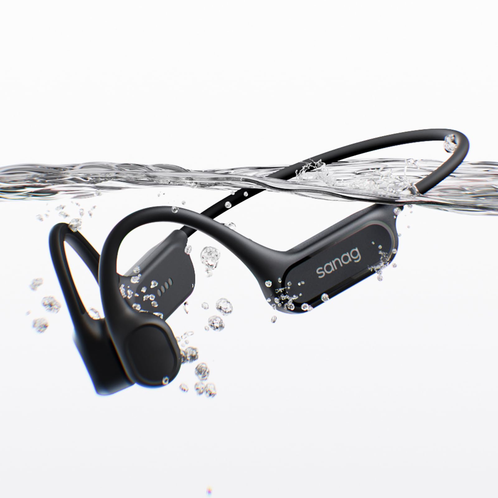 SANAG B33S Cuffie Conduzione Ossea Nuoto, Cuffie Subacquee per Piscina IPX8 Impermeabili con Wireless Bluetooth, Microfono, Lettore MP3 da 32G, 8 Ore di Riproduzione, Auricolari Nuoto Musica, Nero