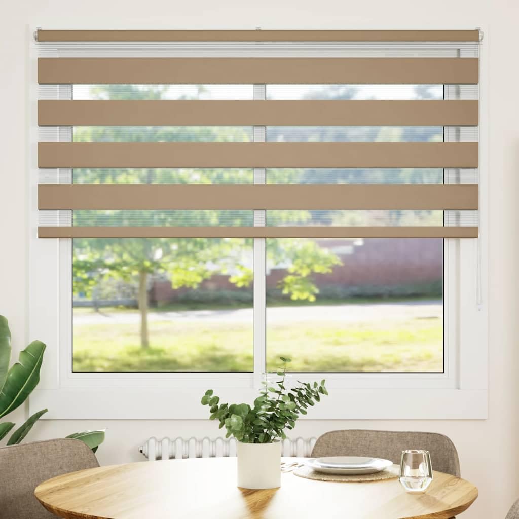 Zebra-Jalousie Polyester Sandbraun 165x150 cm Stoffbreite 160,9 cm mit Kettenzug für stufenlose Lichtsteuerung, Doppelrollo mit Zwei Montagemöglichkeiten und Kindersicherung