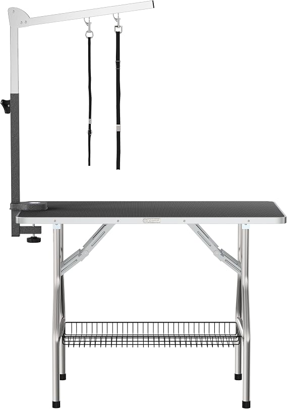 Flying Pig 38 Medium Size Heavy Duty Stainless Steel Frame Foldable Dog Pet Grooming Table (38x22, Black)