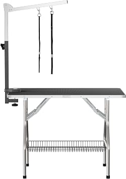 Flying Pig 38 Medium Size Heavy Duty Stainless Steel Frame Foldable Dog Pet Grooming Table (38x22, Black)