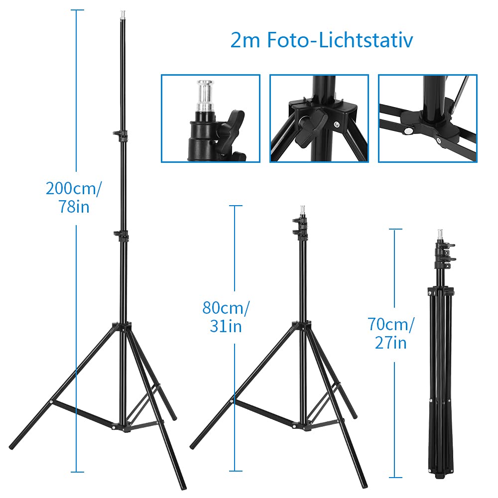 Bonnlo Softbox Licht Kit für Fotostudio, 50 x 70 cm Softbox mit E27 Sockel und 2X 5500K LED Lampen, höhenverstellbare Aluminium Stative, inkl. Tragetasche