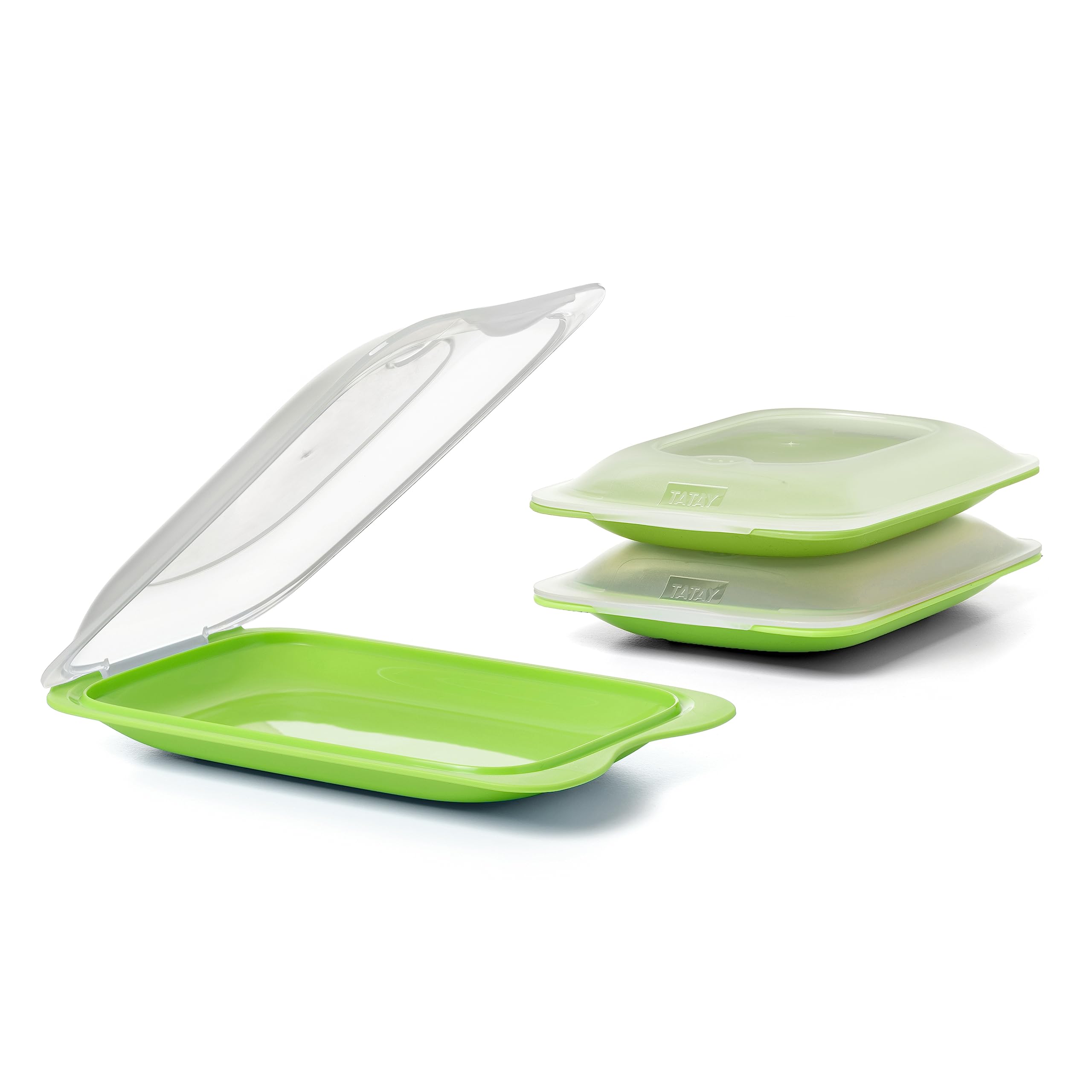 TATAY Cold Meat Containers for Fridge | Set of 3 Mini | Fridge Storage | Removable Lid, Stackable | Microwave, Freezer and Dishwasher Safe | BPA-Free, 12 x 3.1 x 18 cm, Colour Lime