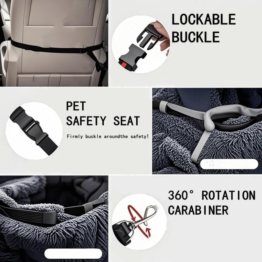 Cama de Asiento de Coche, Cama Perro Coche Segura y Cómoda, Transportador de Viaje con Cinturón de Seguridad con Clip, para Coche(#E,L:110 * 65cm)