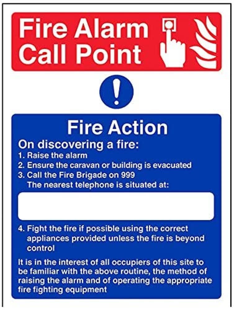 VSafety Caravan Site Fire Action Sign - Portrait - 150mm x 200mm - 1mm Rigid Plastic