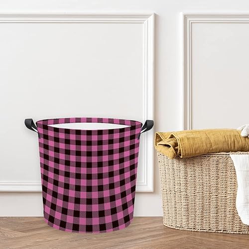 Miniatura 6 de Cesta de lavandería grande a cuadros de búfalo plegable con asas, bolsa de almacenamiento de ropa impermeable para baño, dormitorio, color rojo y