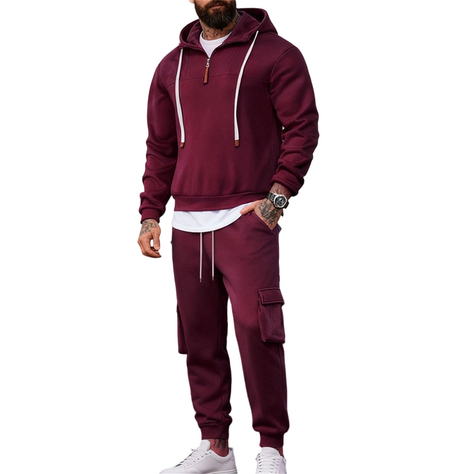 Chándal completo de invierno para hombre, sudadera con capucha y cremallera