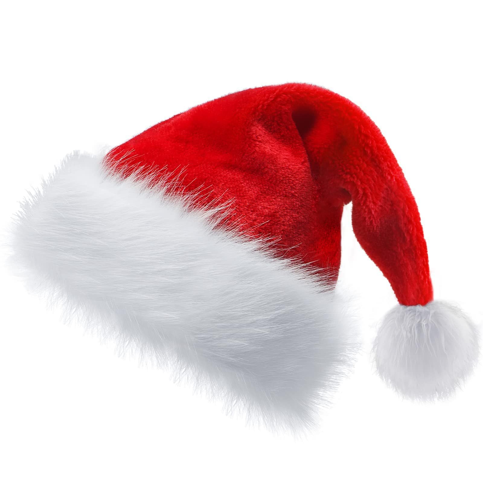 GGEROU Christmas Hat Santa Hats, Velvet Comfort Red Christmas Hats for Adults and Kids，Thicken Classic Santa Claus Hat for Christmas New Year Festive Holiday Party Supplies