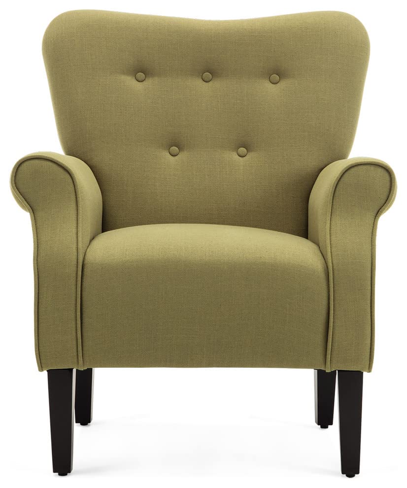 AUTHENTIC MART Nepenthe Button Tufted High Back Wing Chair for Living Room Avacado Fabric (W: 30" x H: 40" x D: 29")