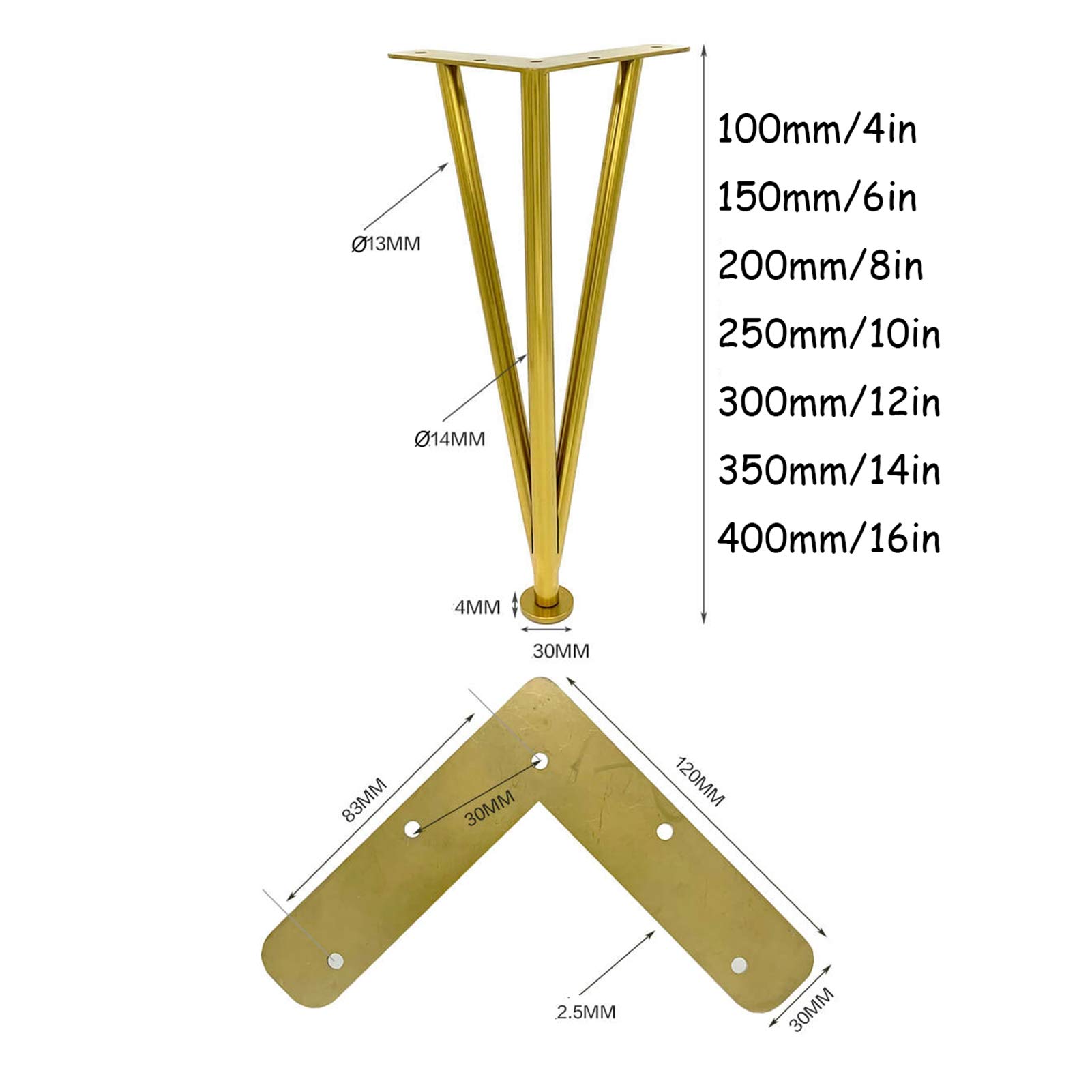 Patas de mesa, patas de repuesto para muebles, estilo horquilla, patas ajustables de metal resistentes, patas de soporte triangulares, para mesa de comedor, escritorio, armario, mesa de centro o mesi