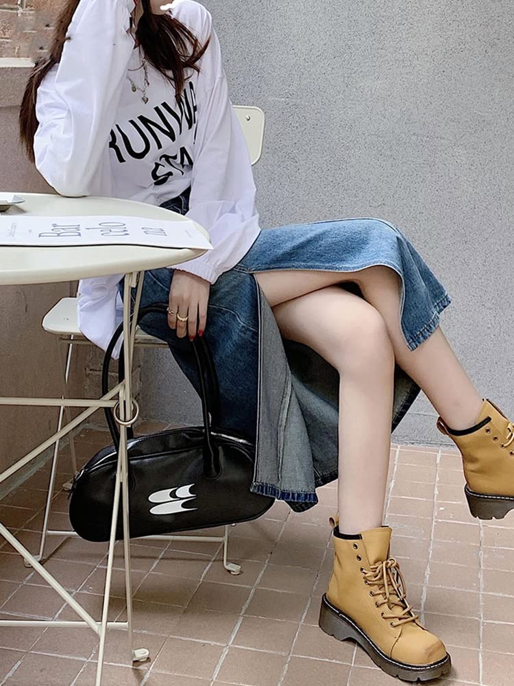 PYTRXGBO Gonna in denim a vita alta con bottoni asimmetrica a vita alta da donna, Blu, M