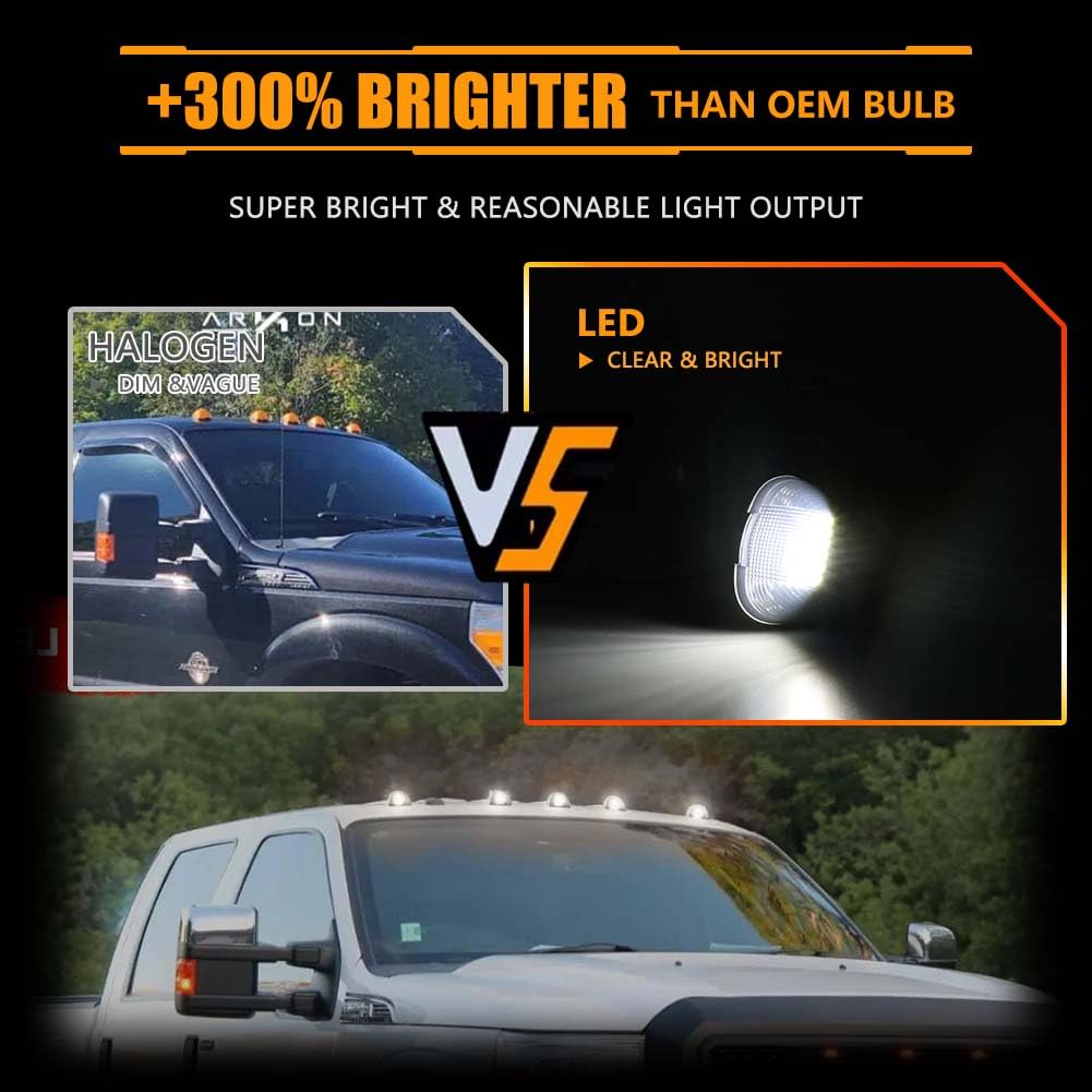 OFFKAT New LED Cab Roof Marker Lights Top Clearance Running Lights for F250 F350 F450 F550 Super Duty 1999-2016, F650 F750 2004-2017, Smoked Lens White LED Cab Marker Lamps, 5 PCS