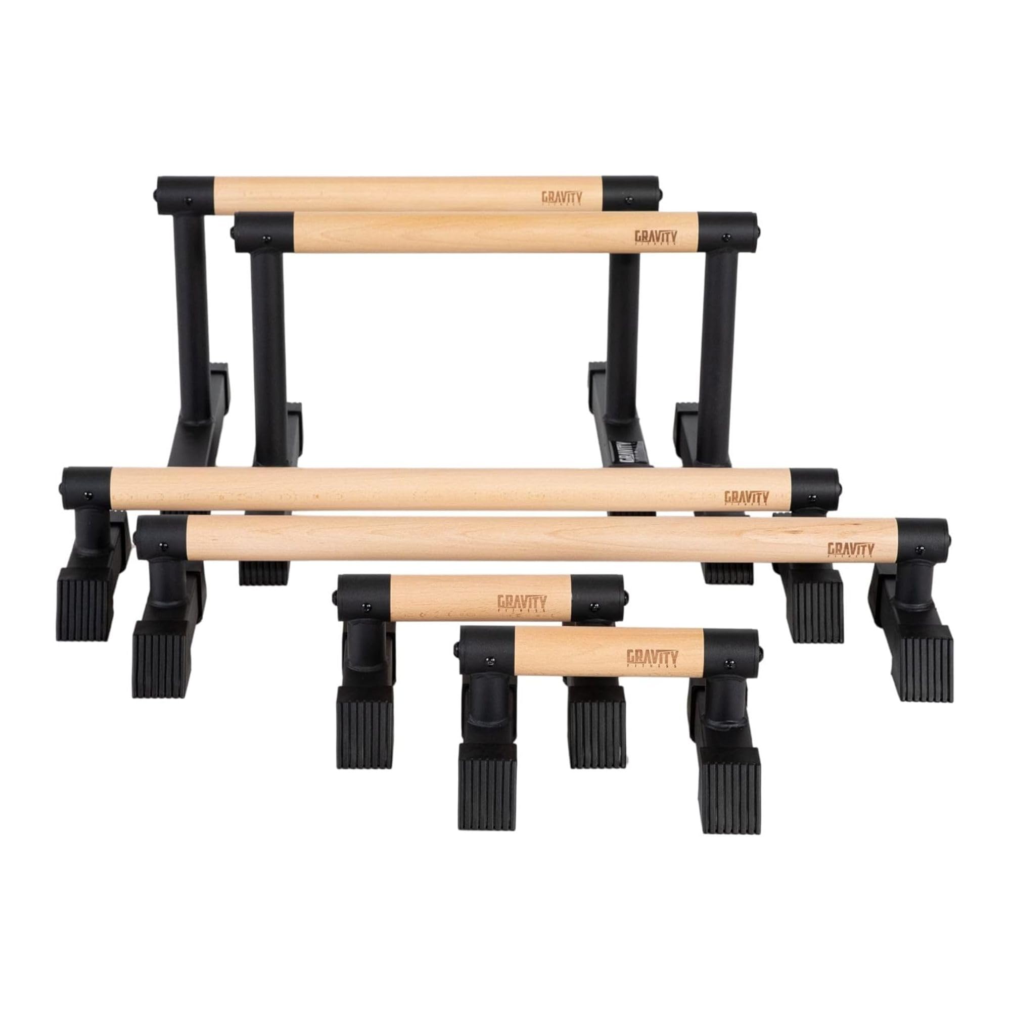 Gravity Fitness Parallettes Piccole con Manici in Legno Ibridi, Stabili per Calisthenics, Ginnastica, Allenamento a Corpo Libero, Portatili e Leggere per Palestra Casalinga o Commerciale
