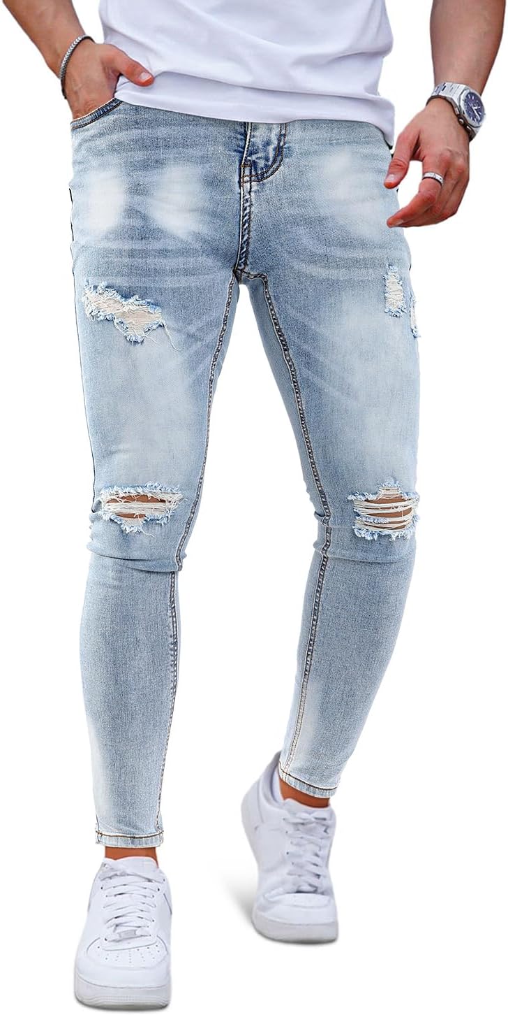 GINGTTO Mens Skinny Jeans Stretch Ripped Jeans Pants Men