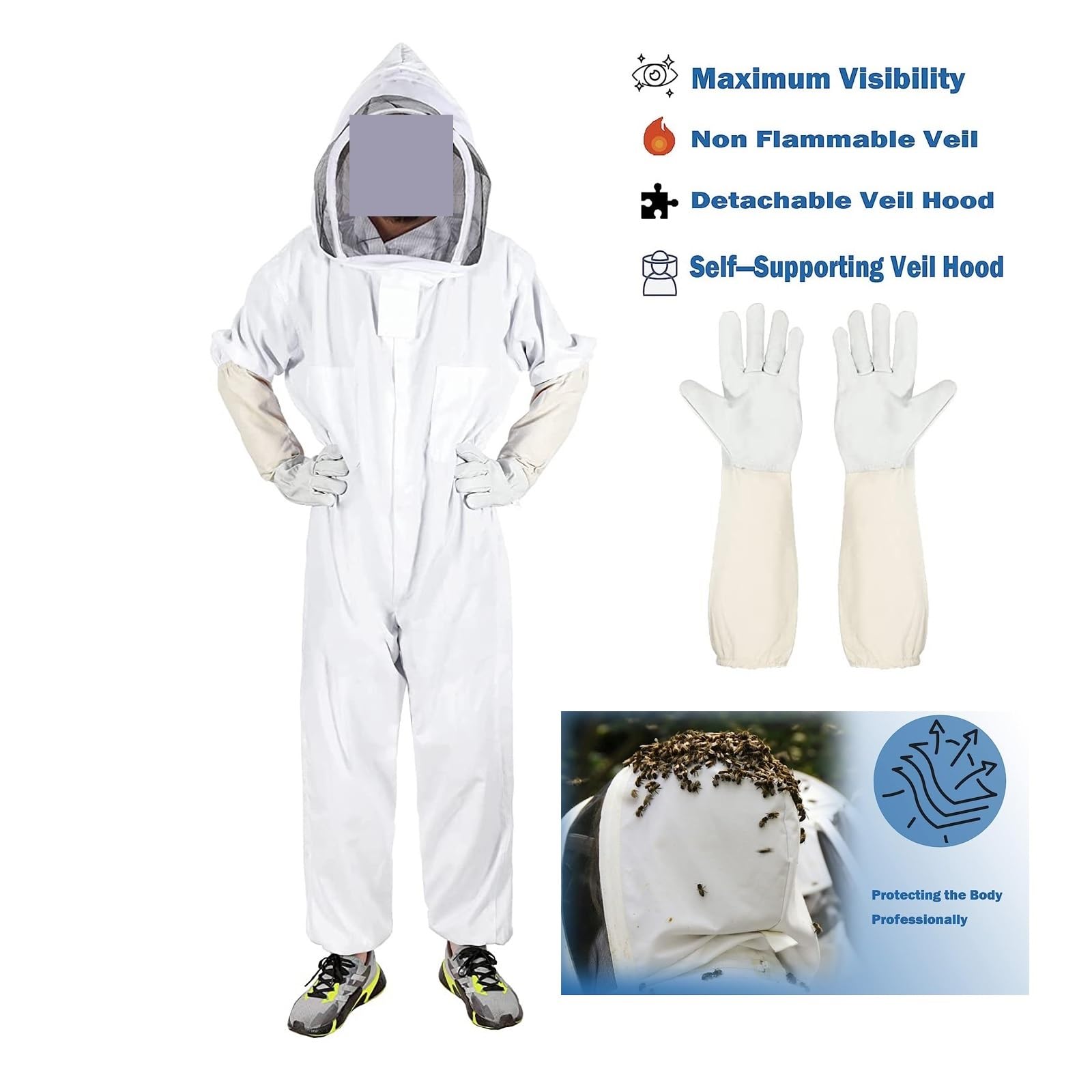 Combinaison d'apiculteur, Costume d'culture en coton for hommes et femmes, protection contre les piqûres, avec voile de clôture, capuche ventilée(Burgundy,220)