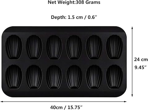 Nonstick Madeleine Pan 12-cup Heavy Duty Shell Shape Baking Cake Mold Tray (Black)